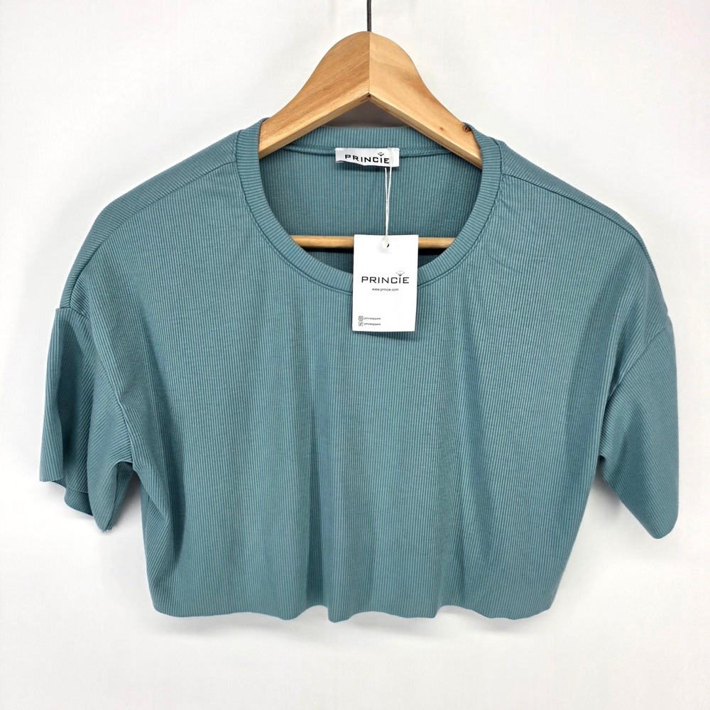 Princie Crop Top Womens S Blue Ribbed Knit Drop Shoulder Oh But That 1% Patch